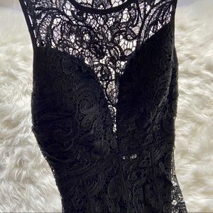 Maniju Black Lace Evening Gown Deep V Neck Dress